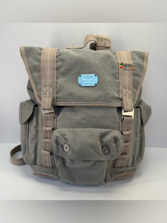 Marleylilly Handbags - House of Marley lively up gray hemp Roll-Top Backpack with Tan Straps